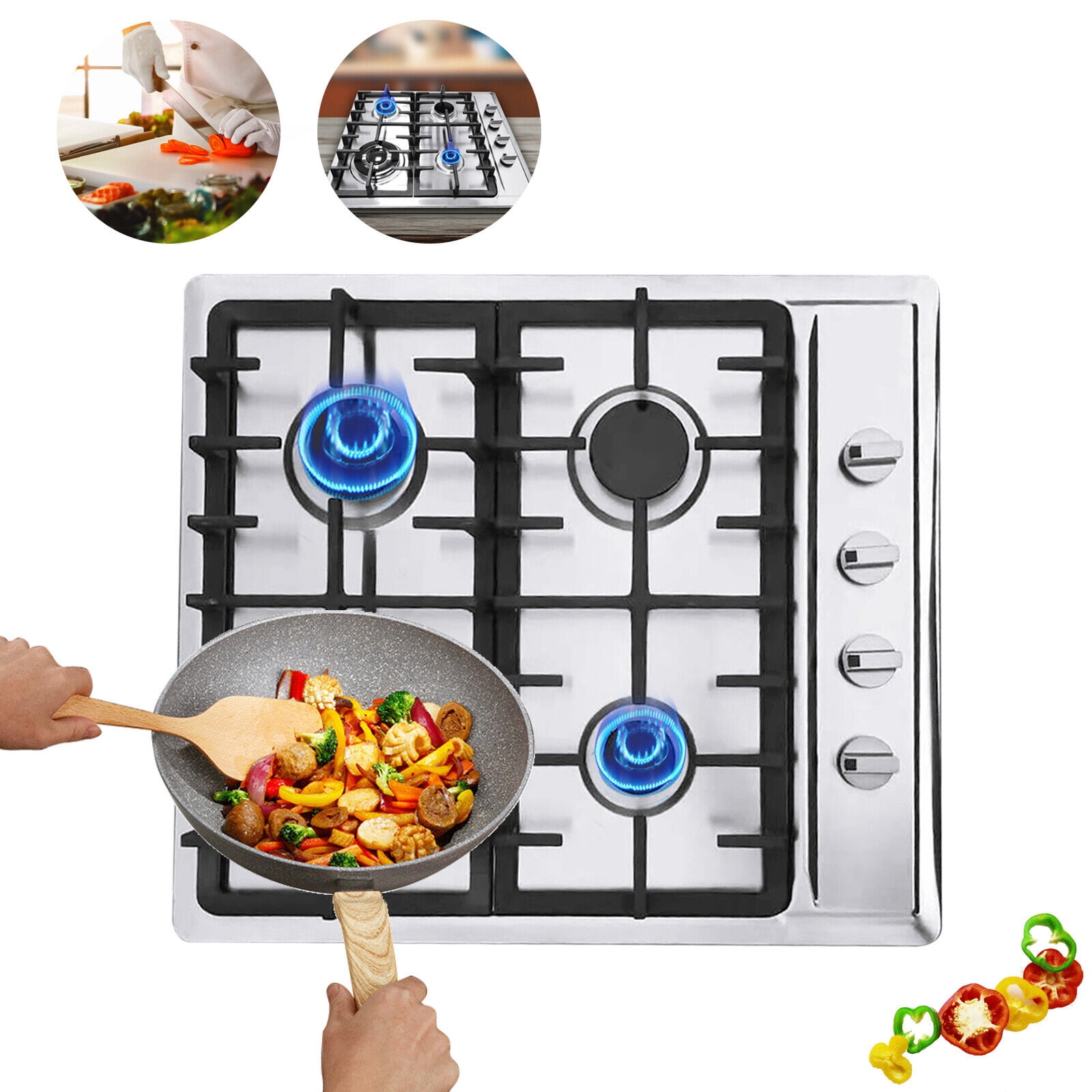 4-Burner Built-in GAS Stove Propane Natural GAS LPG Counter-top Gas Stove Kitchen Stainless Steel Gas Stove