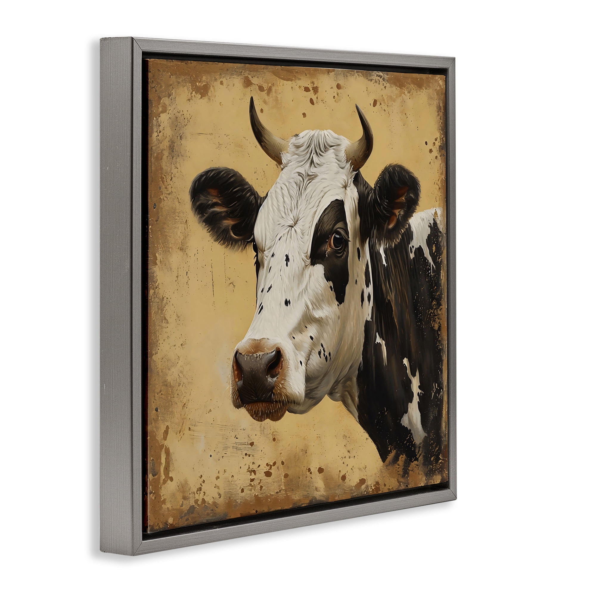 Stupell Industries Spotted Brown Cow Portrait Gray Framed Floater Canvas Wall Art, design by Creative Studio