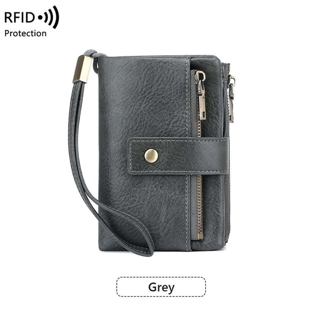 Cartera de cuero para mujer con bloqueo RFID, cartera para mujer, cartera multifuncional de tres pliegues, estilo corto, monedero vintage de gran capacidad, almacenamiento y organización, almacenamien