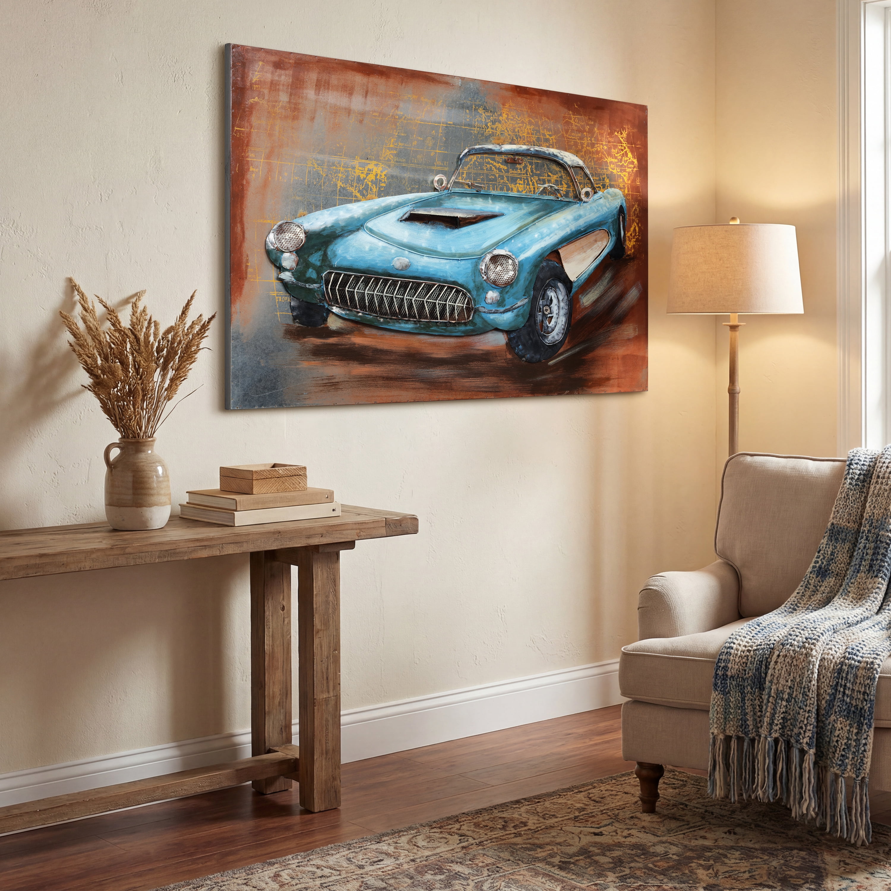 Empire Art Direct Empire Art "Blue car"Primo Mixed Media Hand Painted Iron Wall Sculpture