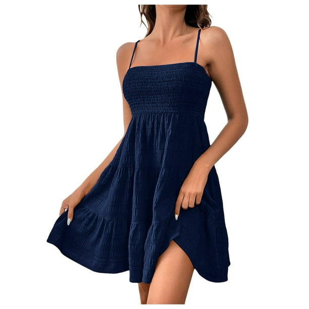 Vestido corto sin mangas con volantes en el dobladillo, vestido mini sexy de verano - Poliéster, ideal para el día a día, fiestas y ocasiones en la playa