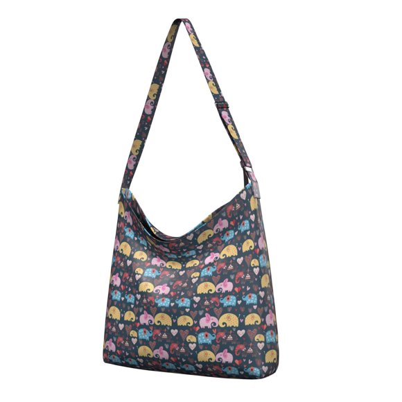 Sac Bandoulière en Toile Boho avec Imprimé Éléphant et Mandala – Motif Floral Tribal Ethnique, Sac de Magasinage Réutilisable Vintage Esthétique pour Femmes et Étudiantes