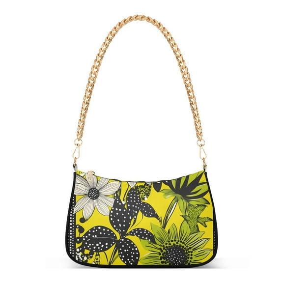 FORMRS Womens Shoulder Bag with Chain Strap Clutch Purse Cute Tote Handbag, Yellow Flowers