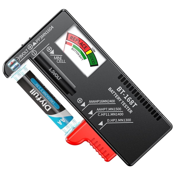 Probador de baterías universal magnético, comprobador rápido para pilas AA, AAA, C, D, 9V y botón, indicador LED de estado (Verde/Amarillo/Rojo) sin necesidad de batería interna