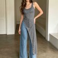 thumbnail image 4 of Karymi Blouses for Women Scoop Neck Long Sleeveless Cami Top, Side Ruched High Slit Maxi Tank, Sleeveless Tunic Vest T Shirts for Women, 4 of 7