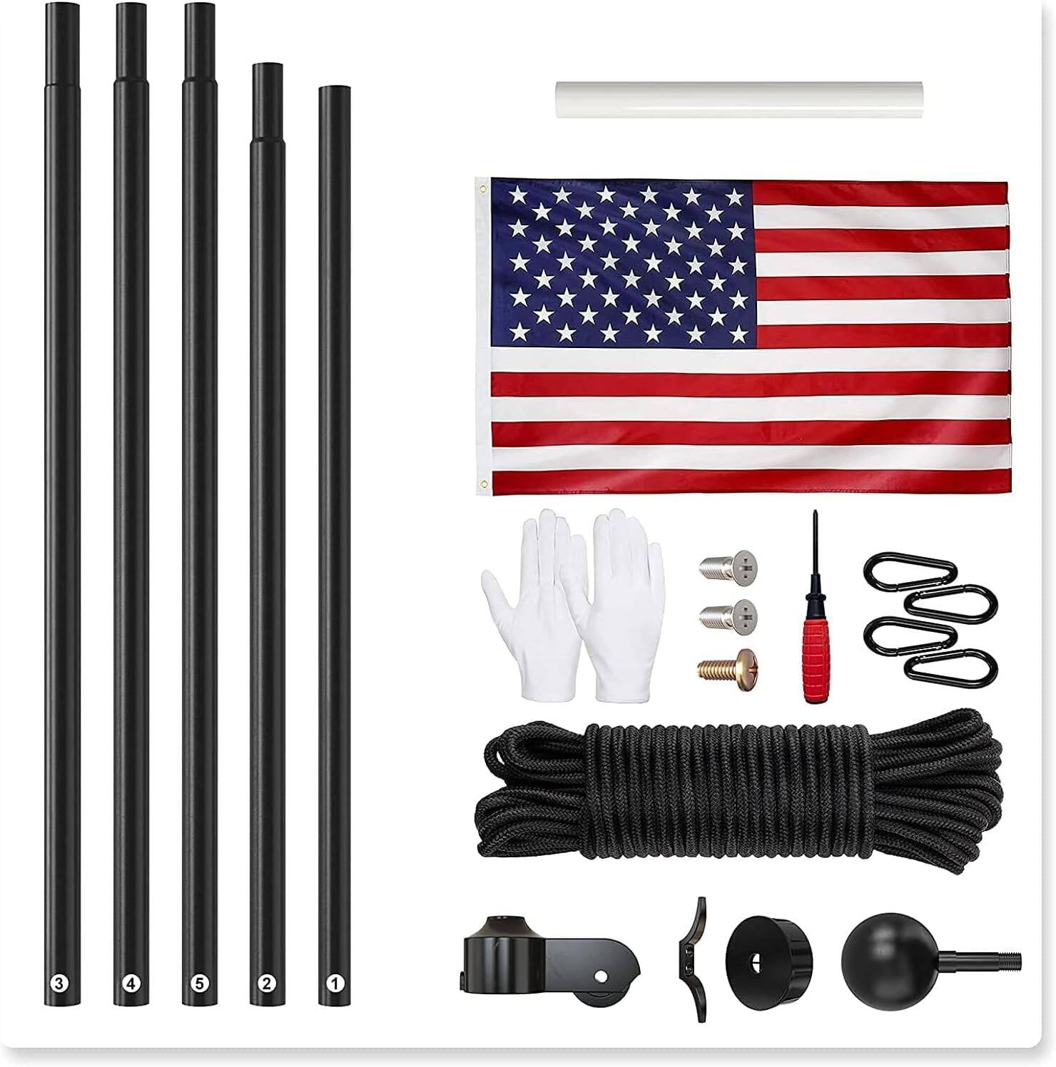 Heavy Duty Flag Pole - 25 FT Extra Thick Aluminum Flagpole Kit for Outside House In Ground