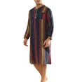 thumbnail image 2 of INSPIRE CHIC Men's Striped Print Nightgown Long Sleeves Nightshirt Sleep Shirt XL Navy Red, 2 of 4