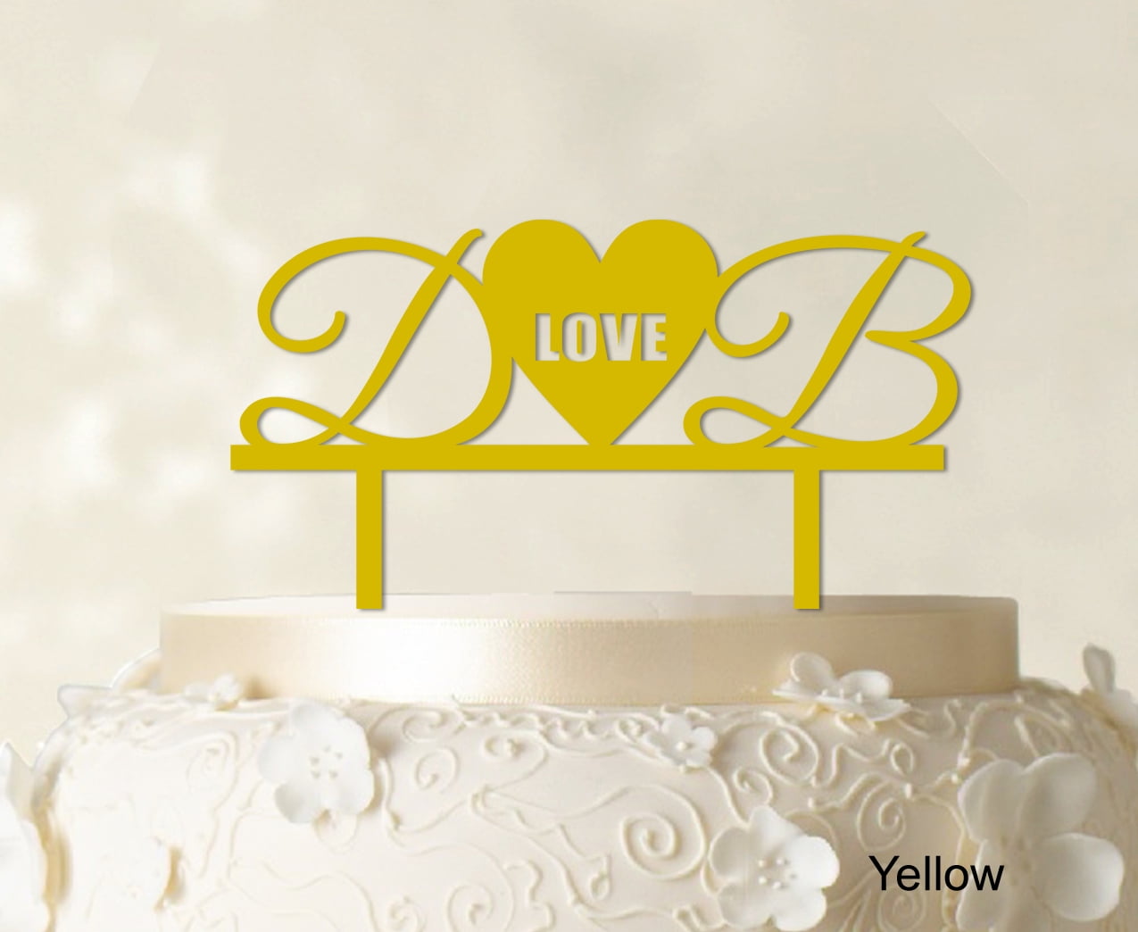 "Custom Initial Wedding Cake Topper Personalized Yellow Cake Topper