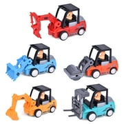 Set of 5 Push and Go Friction Powered Car Toy with an Excavator, Bulldozer, Drilling Truck, Road Roller and Forklift