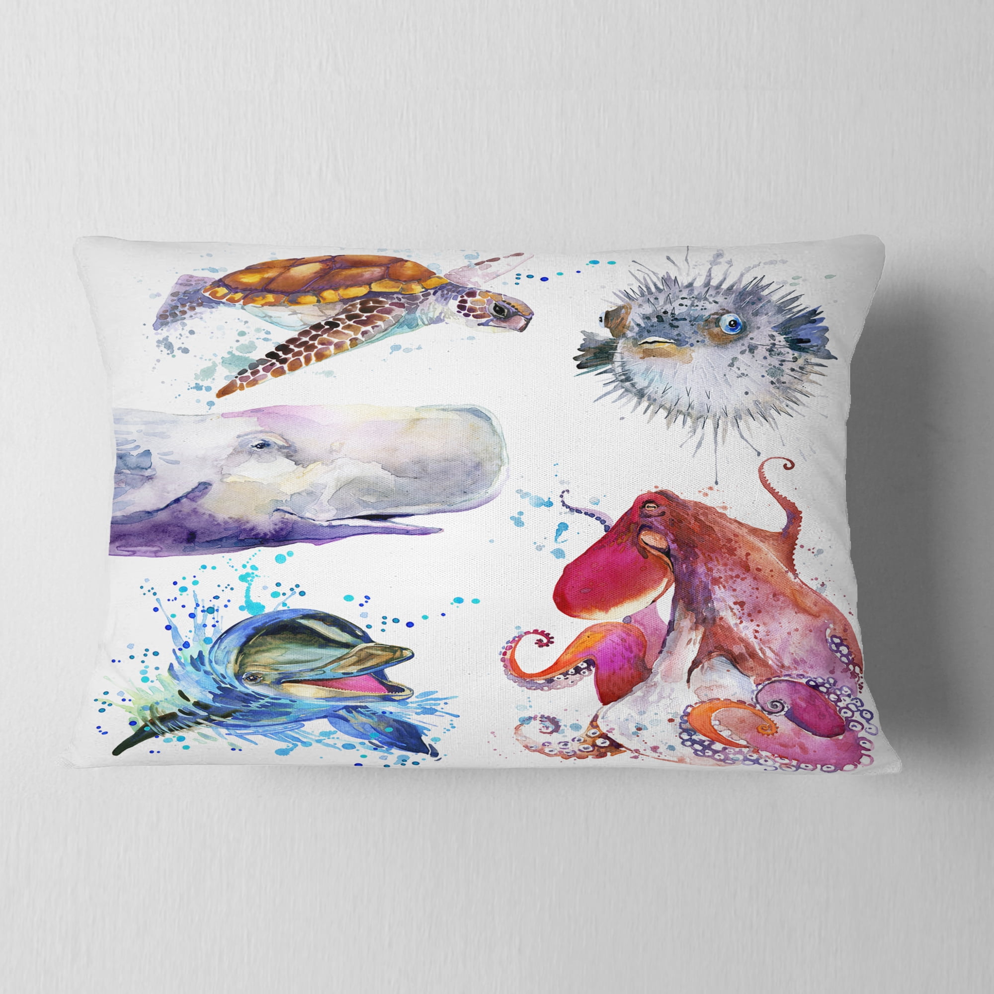 Designart Amazing undersea Life Collage - Contemporary Animal Throw Pillow - 12x20