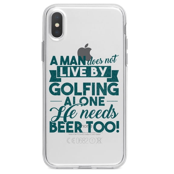 DistinctInk Clear Shockproof Hybrid Case for iPhone XR (6.1" Screen) - TPU Bumper Acrylic Back Tempered Glass Screen Protector - Live By Golfing Alone Need Beer Too