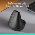 thumbnail image 3 of Logitech Lift Left Vertical Ergonomic Mouse, Left-Handed, Wireless, Bluetooth or Logi Bolt USB, Quiet clicks, 4 Buttons, Compatible with Windows/macOS/iPadOS, Laptop, PC, Graphite, 3 of 14