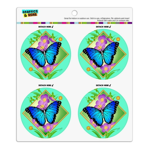 Blue Butterfly Purple Flowers Refrigerator Fridge Locker Vinyl Circle Magnet Set