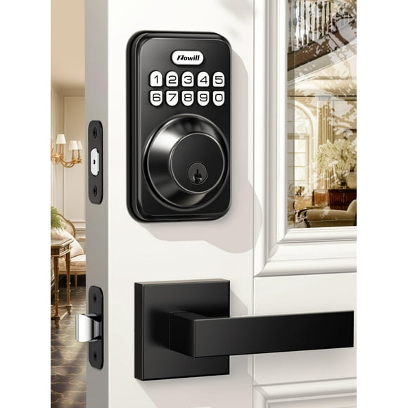 Cerradura Zowill sin llave para puerta de entrada con 2 manillas, color negro