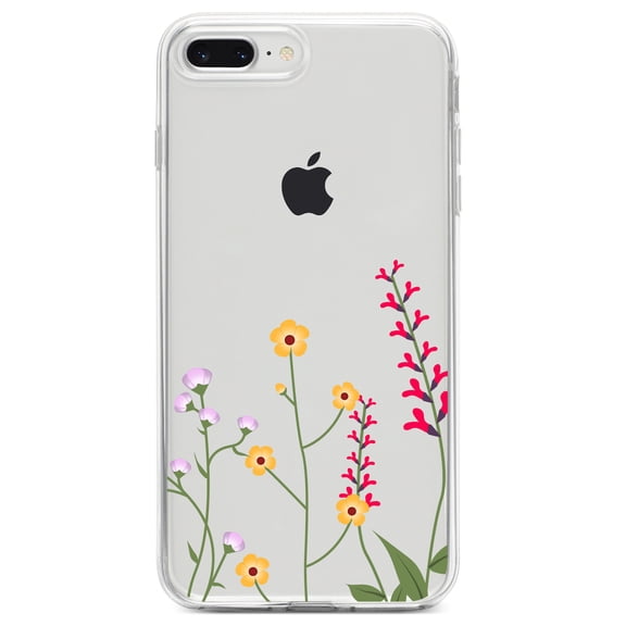 DistinctInk Clear Shockproof Hybrid Case for iPhone 7 PLUS / 8 PLUS (5.5" Screen) TPU Bumper Acrylic Back Tempered Glass Screen Protector - Wildflowers Yellow Pink Purple