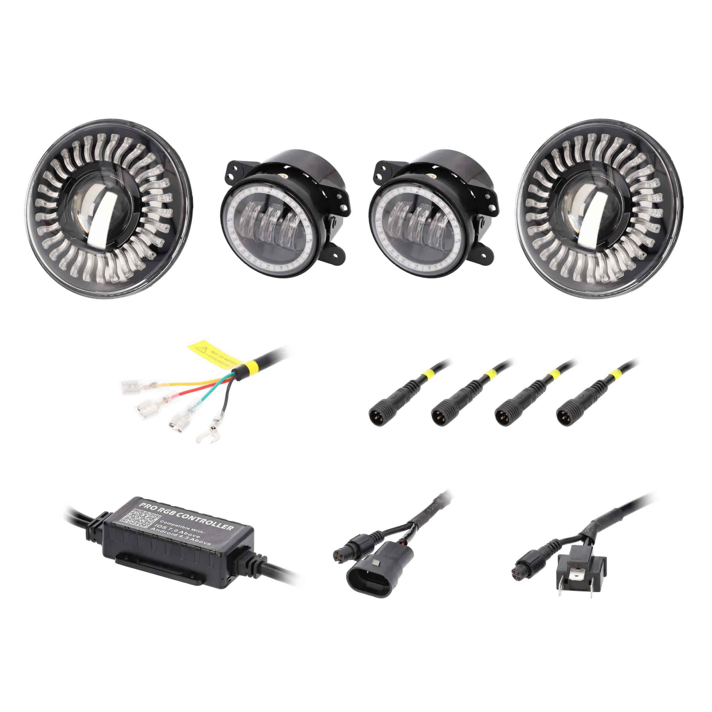 Metra JP-708RGBKT Chasing RGB 7" Projector Lights & 4" Fog Lights for Jeep