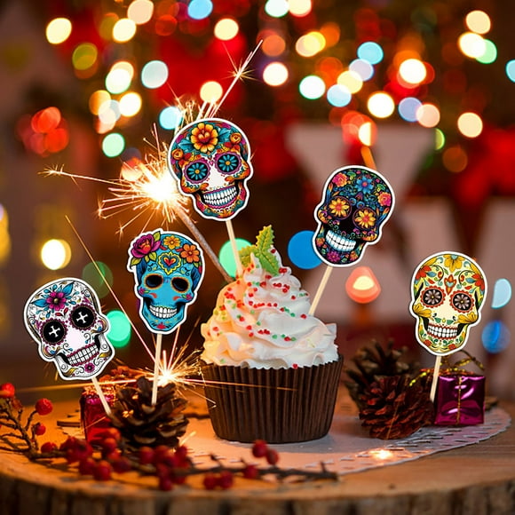 Chmadoxn Home Decor, Room Decor, Wall Decor New Day Of The Dead Party Decoration Cake Topper Skull Cake Plugin Dessert Table Decoration cake topper