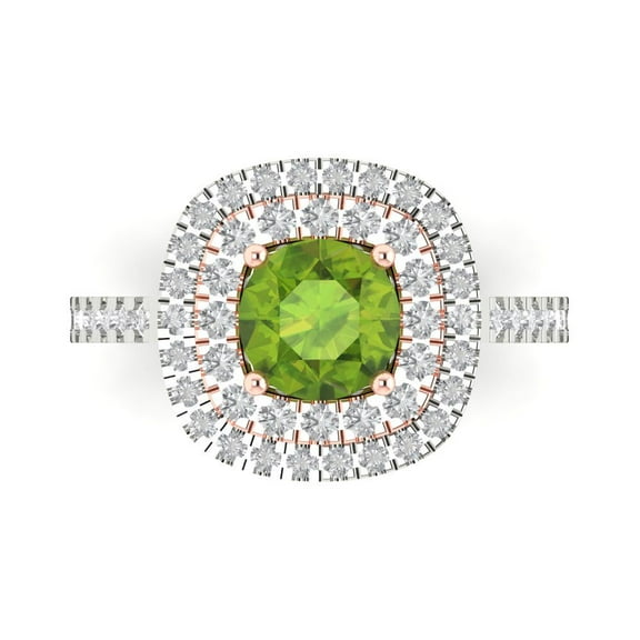 Solitaire with Accents Engagement Ring for Women - 1.615ct Natural Peridot in 14K White/Rose Gold Promise Ring
