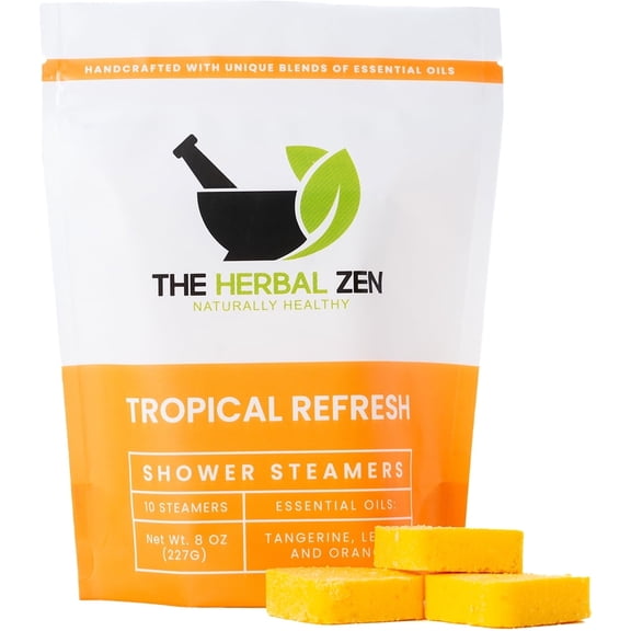 Tropical Refresh Citrus Shower Steamers Aromatherapy - USA Made Valentines Day Gift for Her and Him - Orange & Lemon Shower Bomb Tablets - Soothing Natural Essential Oils (10 Pack)