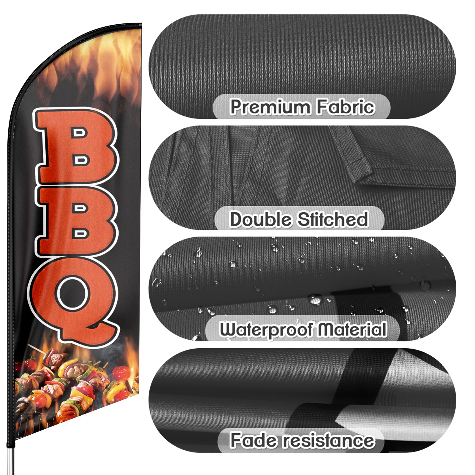 BBQ Sign Feather Flag ,8FT BBQ outdoor advertising flag, BBQ Business Sign,BBQ Swooper Flag（FLAG ONLY）