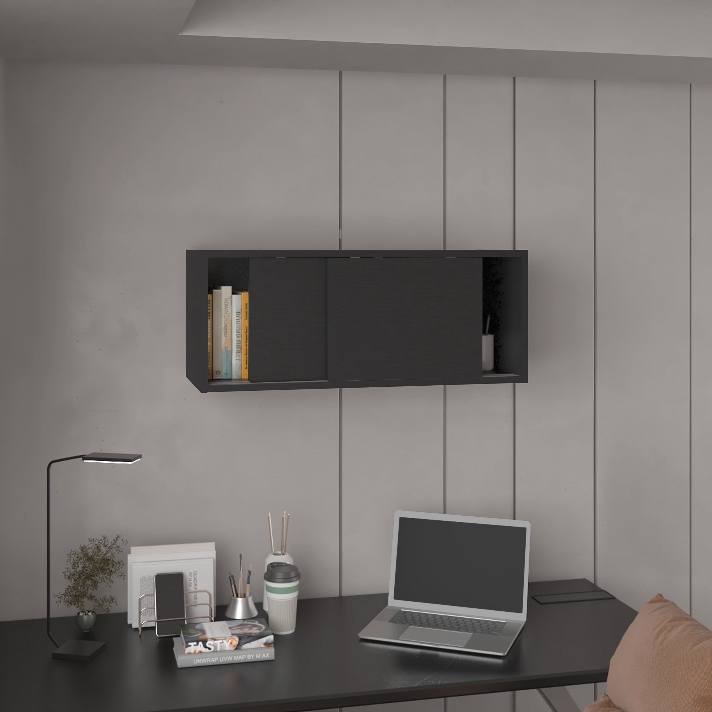 Wall Cabinet with Sliding Doors, Wall Shelf, Storage Cabinet, Bedroom, Office, Living Room, Garage - 32"W x 13" H