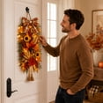thumbnail image 6 of Light up Fall Teardrop Swag for Front Door, 21.65" Autumn Harvest Sunflower & Maple Leaf Wreath Alternative with Warm LEDs, Thanksgiving Thanksgiving Porch Decor, 6 of 7