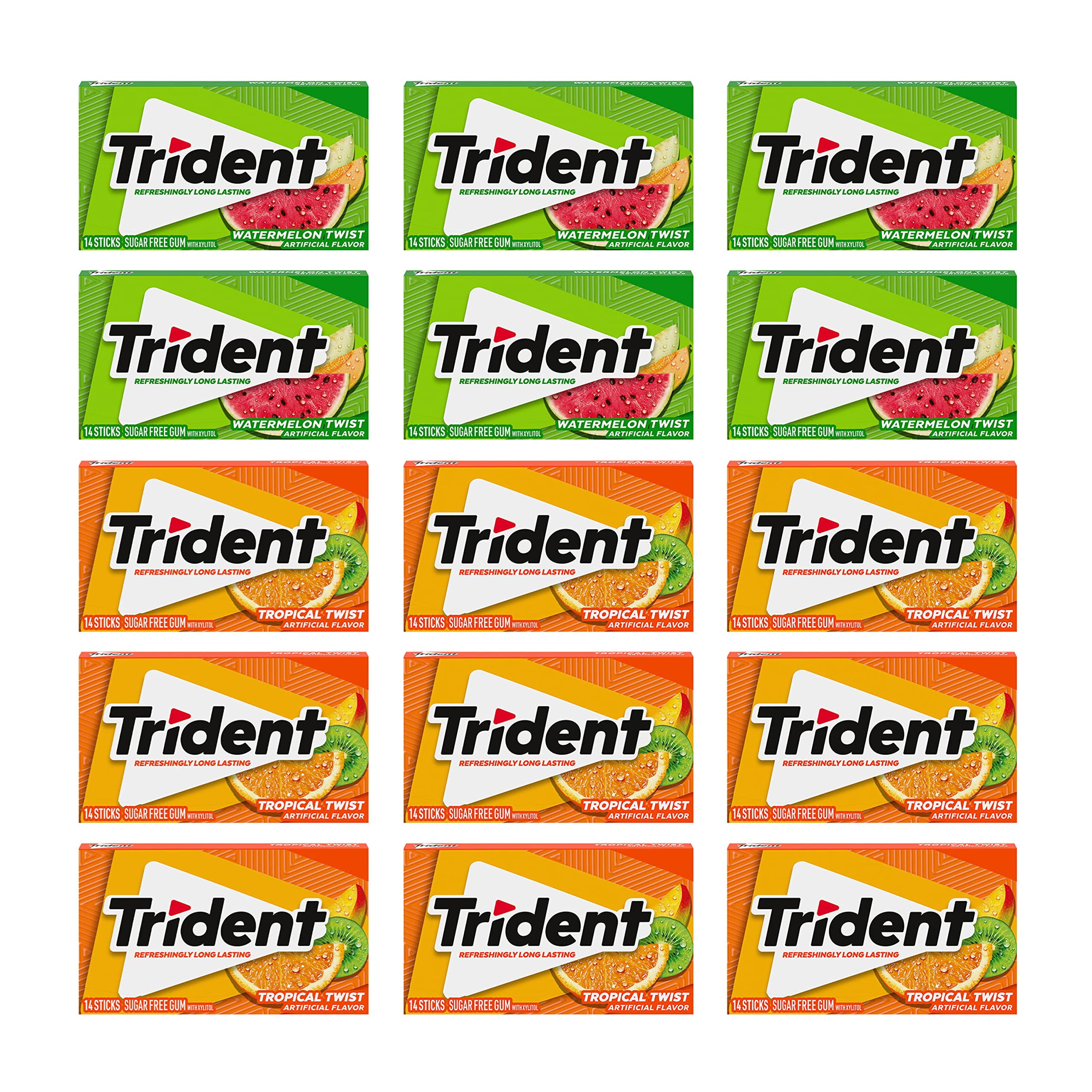 Trident Sugar Free Gum Variety Pack, Watermelon Twist & Tropical Twist