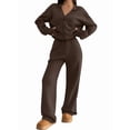 thumbnail image 3 of Two Piece Lounge Sets for Women Oversized Button Up Cardigan Wide Leg Pants Matching Loungewear Y2K Clothes Brown XXL, 3 of 8