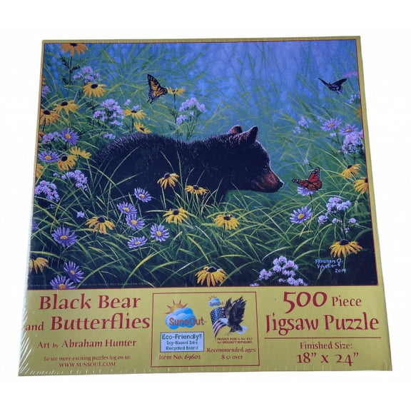 Black Bear and Butterflies 500 Piece Jigsaw Puzzle by SunsOut