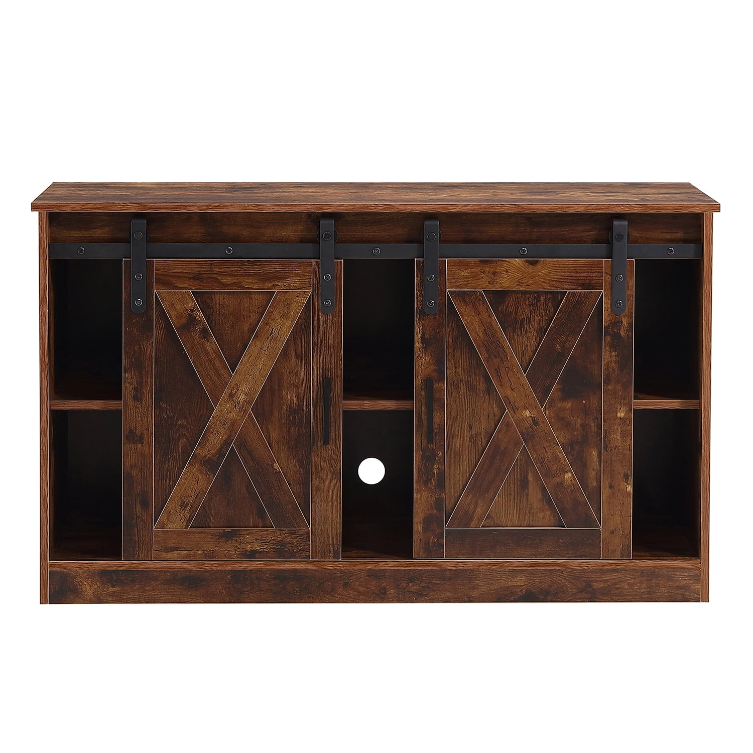 Kadyn Farmhouse TV Cabinet, MDF Floor Storage Cabinet with Two Sliding Barn Doors, Entertainment Center TV Console for Living Room, Rustic Brown Kadyn Farmhouse TV Cabinet, MDF Floor Storage Cabinet with Two Sliding Barn Doors, Entertainment Center TV Console for Living Room, Rustic Brown