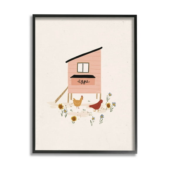 Pastel Hen House Eggs Chickens Animals & Insects Graphic Art Black Framed Art Print Wall Art