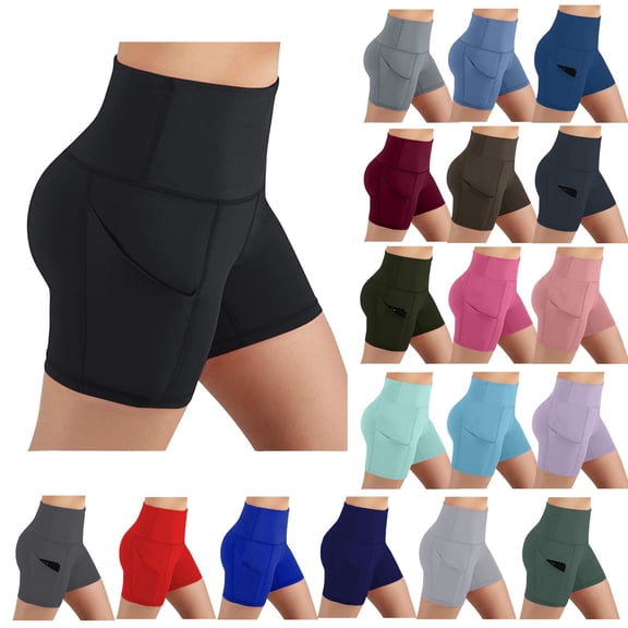 Kukoosong Women's High Waist Pocket Biker Shorts, Tummy Control Workout Athletic Running Yoga Shorts, Moisture-Wicking Stretch Activewear Fitness Shorts with Deep Side Pockets for Running Gym Pilates