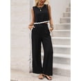thumbnail image 6 of Womens Summer 2 Piece Outfits Sleeveless Cropped Tank Button Back Top Wide Leg Pants Linen Set Black XL, 6 of 9