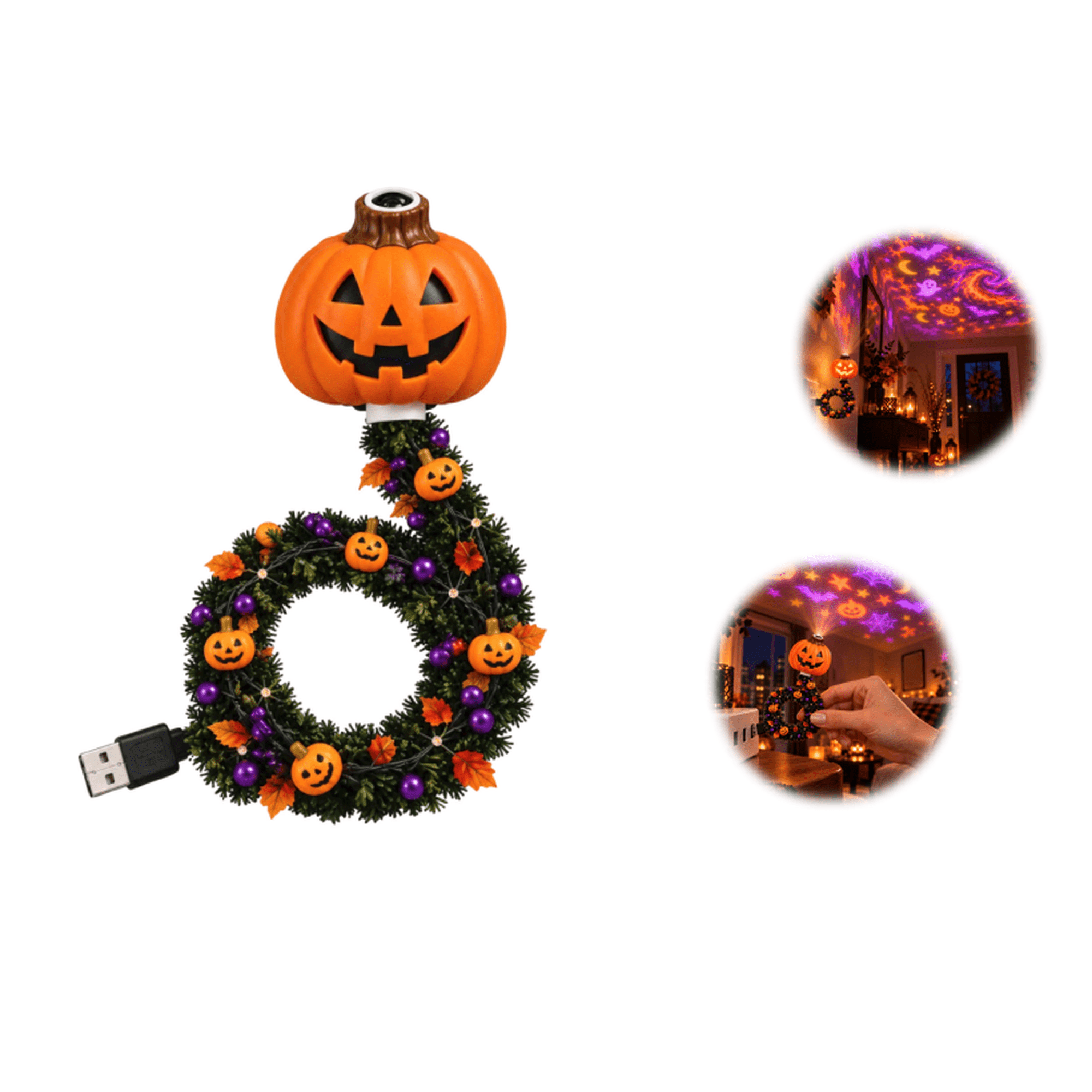 Hallowglow Projector Light Pumpkin‑Shaped Halloween Projector Lamp HD Holiday Projection for Wall and Ceiling Decor USB Indoor Light for Room Party and Halloween Displays