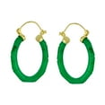 thumbnail image 2 of Bling Jewelry Womens Green Jade Gemstone Bamboo CZ Hoop Earrings 14K Gold Plated, 2 of 4