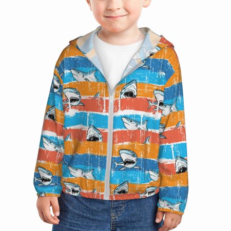 

Goofa Shark On Line Printed Kids Zip-Up Hoodie Girls Boys UPF50+ Sun Protection Jacket Hooded Cooling Shirt-4 Years