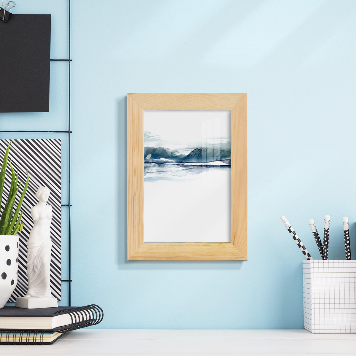 Stark Horizon I - Framed Print w/glass - Natural Wood