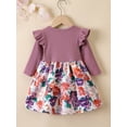 thumbnail image 3 of Seyurigaoka Toddler Girls Fall Dress, Ribbed Floral Stitching Long Sleeve Skirt, 3 of 9