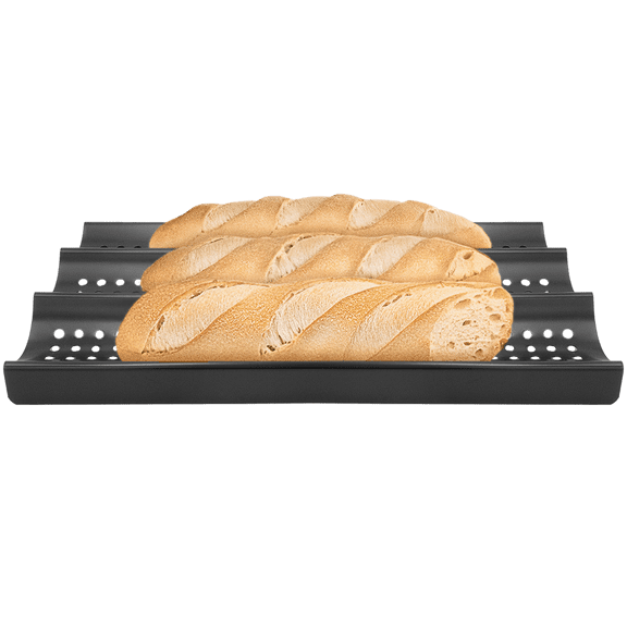 Zenport 870002 3-Loaf Perforated Baguette Nonstick Bread Pan, 16 by 9-Inch, Black