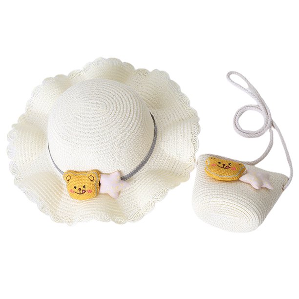 Sombrero de mujer con circunferencia de 56-58 cm, sombrero de sol con protección solar para verano, bonito sombrero de paja para playa y conjunto de bolsa de paja