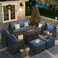 thumbnail image 6 of ELPOSUN 7 Pieces Outdoor Patio Furniture Set with Fire Pit Table, Outdoor Wicker Sectional Patio Conversation Set with Ottoman for Garden, Poolside, Backyard, Navy Blue Cushion, 6 of 10