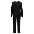 thumbnail image 6 of Aoujea 50% Off Clear! Women Two Piece Outfits Sets Plus Size Round Neck Solid Color Long Sleeved Shirt Elastic Waist Pocket Split Pants Deals, 6 of 8