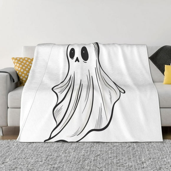 Lsque Cute Ghost Simple Drawing Print Flannel Throw Blanket, Ultra-soft Blanket for Bed, Couch, Car, Hypoallergenic Anti-pilling blanket-60"x50"