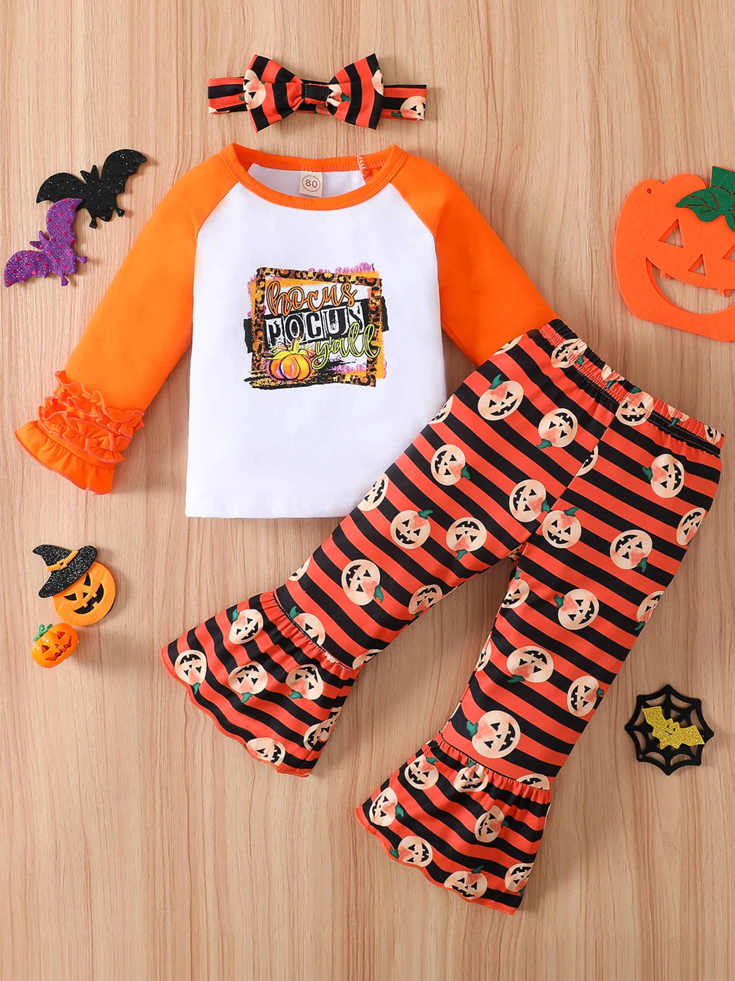 3pcs Halloween Style Stripe Long-sleeve Orange Baby Set