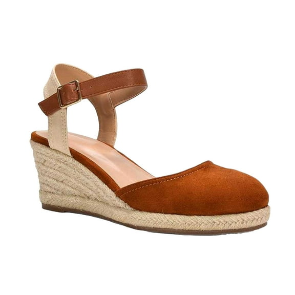 XY London Womens Joey Ankle Strap Wedge Espadrilles