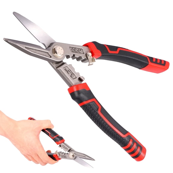 Heavy Duty Tin Snips 8 inch Aviation Snips Metal Cutter Shears, CR-V Straight Cut Industrial Scissors for Sheet Metal Wire Mesh