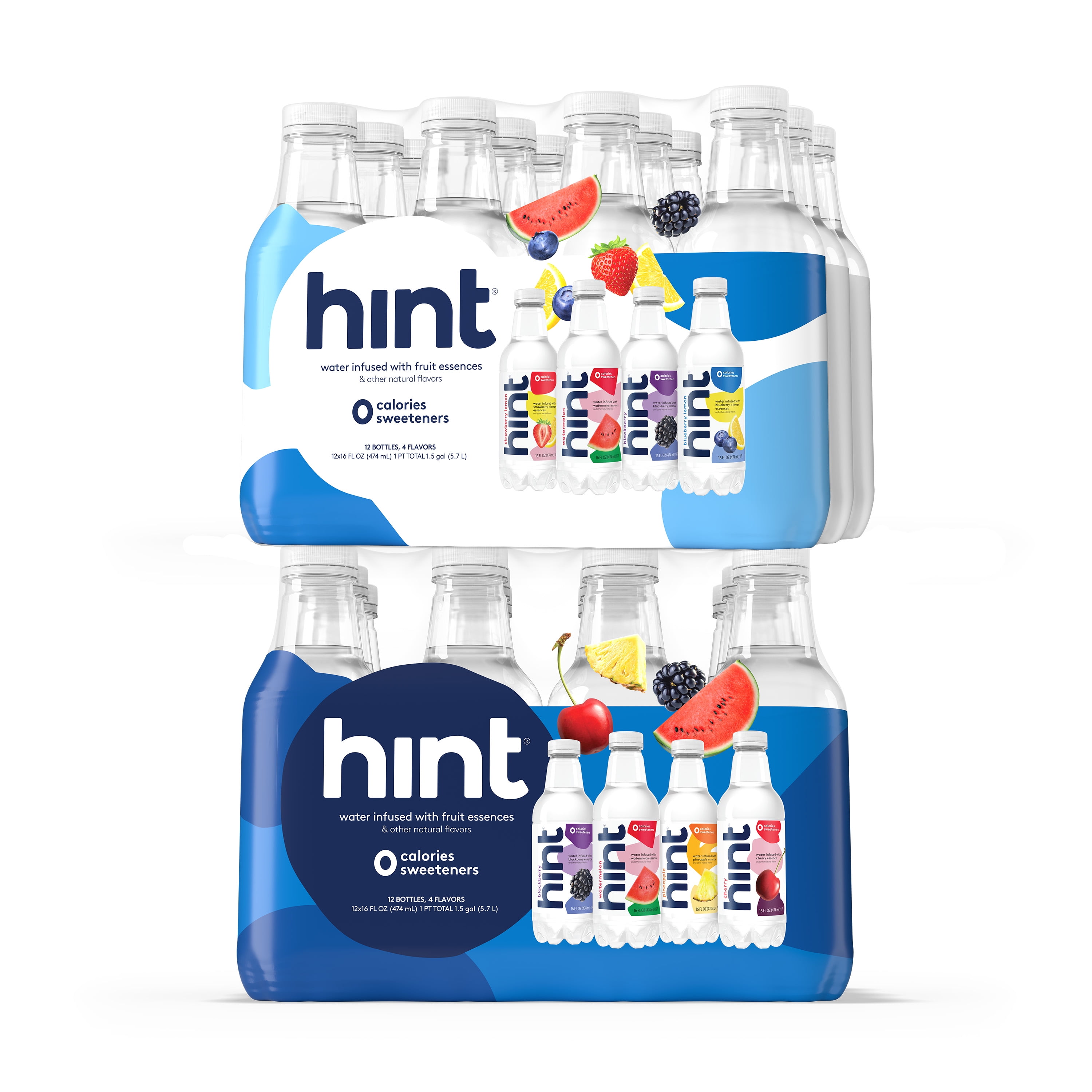 Hint Blue and White 6-Flavor Variety Pack Flavored Water, 16 fl oz, 24 Pack Plastic Bottles