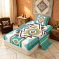 thumbnail image 2 of Manfei Tribal Geometric Aztec Twin Sheets, Southwest Bohemian Bedding, Teal and Mustard, Black Reversible 3-Piece1 Flat Sheet + 1 Fitted Sheet + 1 Pillowcase, 2 of 6