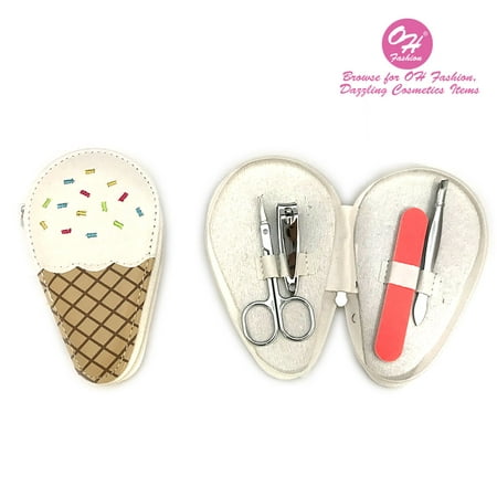 OH Fashion Manicure Set Ice cream Shape White Nail Clipper, Cuticle Nail,5 pc in 1 travel
