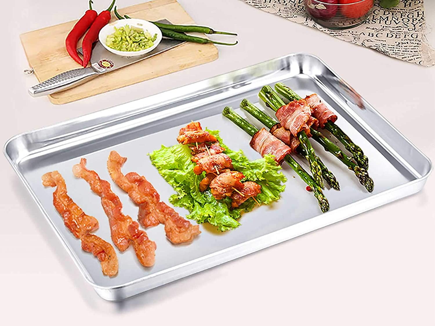 Baking Sheet, 15.75*11.81*0.99, Cookie Sheet Half Sheet Baking Pans Stainless Steel, Non Toxic & Healthy, Heavy Duty & Thick Gauge, Mirror Finish & Dishwasher Safe - 2 Piece